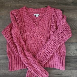 American Eagle Outfitters V-Neck Pink Sweater